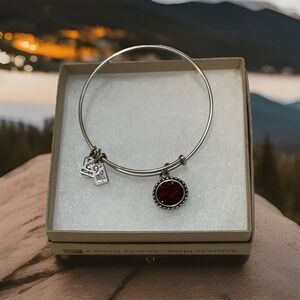 Wind & Fire Alex & Ani Adjustable Bangle Swarovski Red Tone Birthstone Charm Box